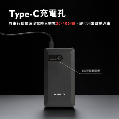 【Philo 飛樂】純黑潮酷款 8000mAh汽油版救車行動電源｜PQC-8000SE