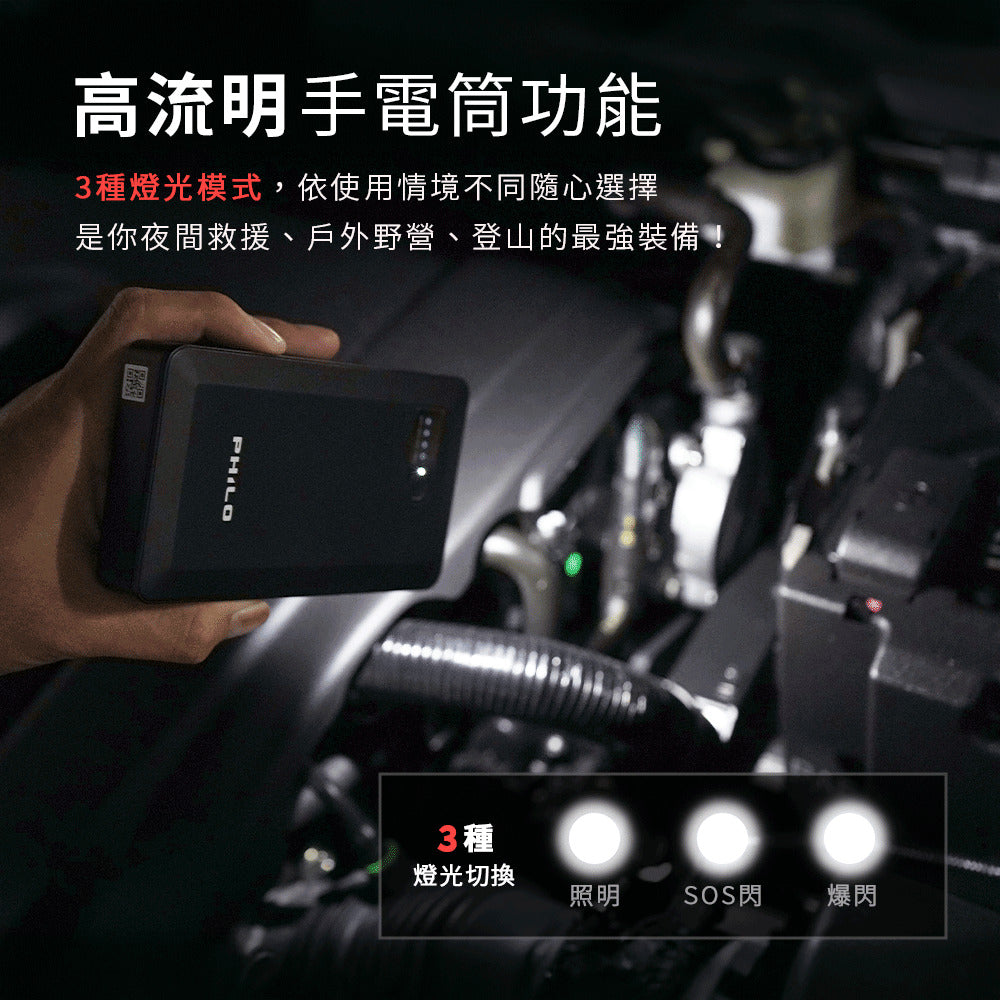 【Philo 飛樂】純黑潮酷款 8000mAh汽油版救車行動電源｜PQC-8000SE