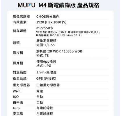 MUFU 前後雙錄機車行車記錄器 M4黑盒子【斷電續錄版】｜贈64GB記憶卡