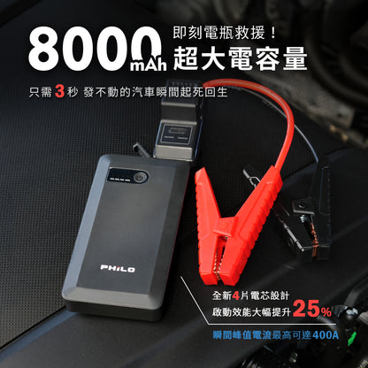 【Philo 飛樂】純黑潮酷款 8000mAh汽油版救車行動電源｜PQC-8000SE