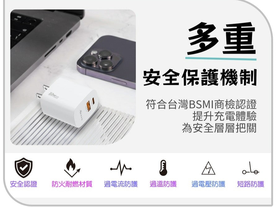 APLUS 22W USB-C+A 雙孔氮化鎵(台灣製造)快速充電器