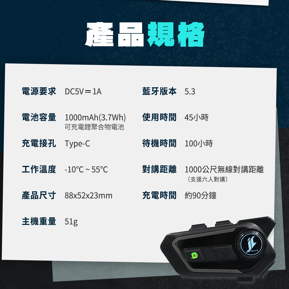 Philo Jazz6 安全帽藍牙耳機｜全混音多人對講 1000m 高通藍牙 5.3 IP65防潑水